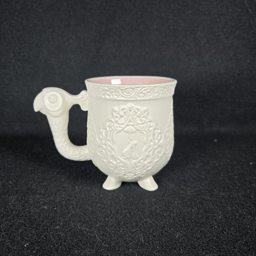 Disney Parks Mary Poppins Mug 2018 Parrot Head Umbrella White Pink RARE